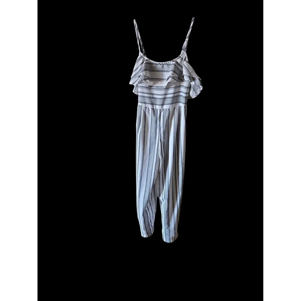 Jumpsuit Size 10 Large Girls Black & White Striped Ruffle One-Piece Lined